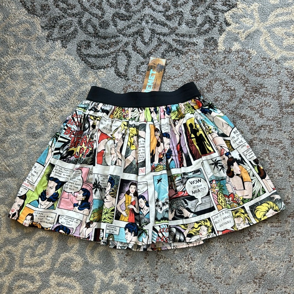 Hemet Pinup Comic Strip Pleated Skirt Small